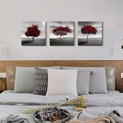 Canvas Wall Art Painting Decor-Panoramic black and white mangrove- 12" x 12" 3 Pieces Framed Canvas Prints Watercolor Giclee with Black Border Ready to Hang for Modern scenery Home Office Decor