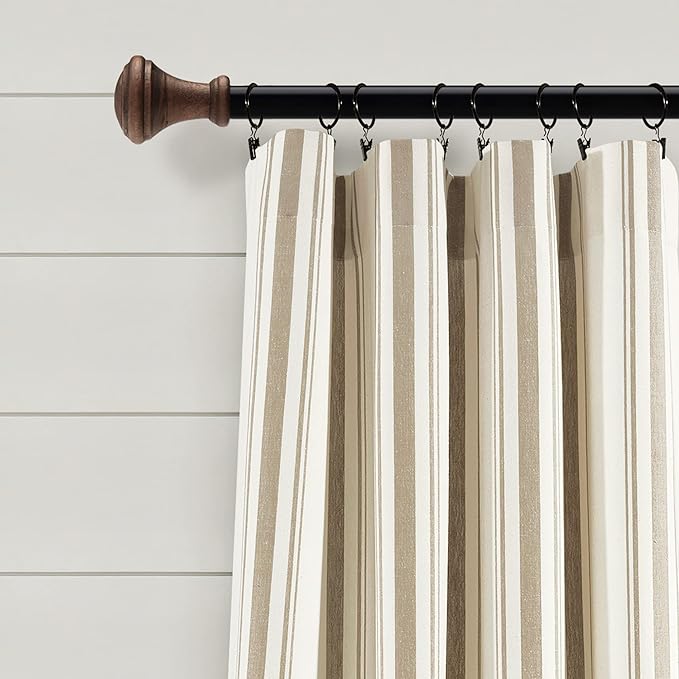 Lush Decor Farmhouse Stripe Yarn Dyed Eco-Friendly Recycled Cotton Window Curtain Panel Pair, 42" W x 95" L, Neutral - Classic Modern Rustic Charm - Eco Friendly Cotton Fabric