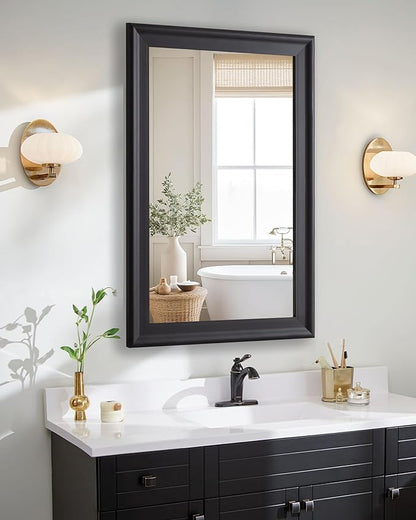 CULER Black Wood Wall Mirror for Bathroom,Rectangle Rustic Large 30 x 48 inch Hanging Vanity Mirrors with Wooden Frame for Living Room,Bedroom,Entryway