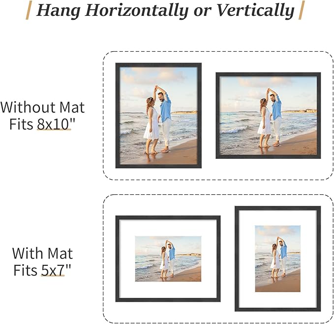ATOBART 8x10 Black Wood Photo Frame,6 Pack Picture Frames Plexi Glass front Wall Hanging Gallery for Wall and Tabletop Display,set of 6