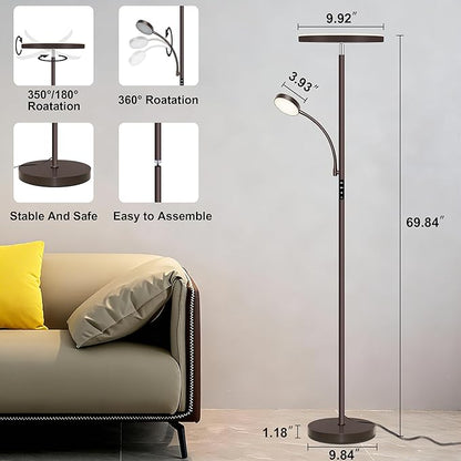 Floor Lamp-42W/4200LM Super Bright Floor Lamp,Dimmable 2-in-1 LED Floor Lamp for Bedroom,Torchiere Floor Lamps with Remote & Touch Control,69" Tall Standing Lamp for Living Room,Office,Reading,Brown