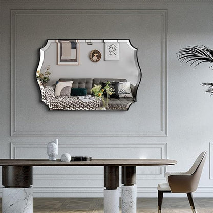 POZINO Scalloped Beveled Mirror, 24"x36" Rectangle Bathroom Vanity Mirror for Over Sink, Modern Aesthetic Wavy Shaped Wall Mirrors for Living Room Bedroom Entryway, Horizontal or Vertical Hanging