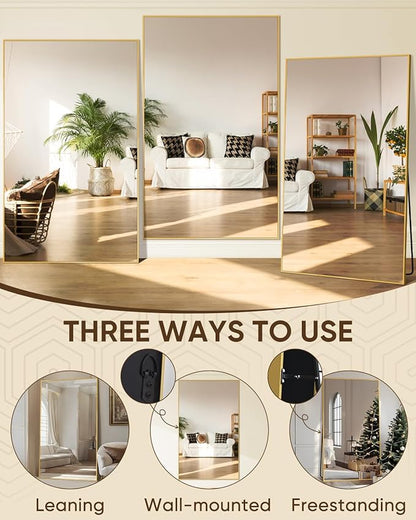 Antok Full Length Mirror, 72"x44" Floor Mirror, Floor Standing Freestanding Full Body Mirror with Stand for Bedroom, Hanging Mounted for Living Room Cloakroom, Gold