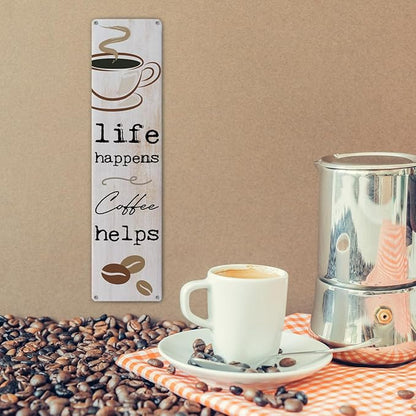 Vintage Coffee Signs, Life Happens Coffee Helps, Retro Metal Tin Sign, Inspirational Coffees Wall Art, Farmhouse Decorations for Cafe, Decorative Metal Wall Signs 15.8x4 Inches