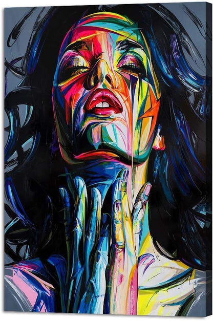Yatsen Bridge Colorful Abstract Canvas Wall Art Graffiti Woman Art Print Street Pop Artwork Banksy Decor for Living Room Stretched and Framed Ready to Hang 24x36 inch