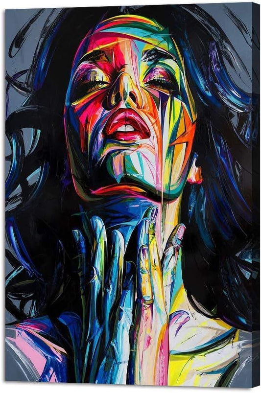 Yatsen Bridge Colorful Abstract Canvas Wall Art Graffiti Woman Art Print Street Pop Artwork Banksy Decor for Living Room Stretched and Framed Ready to Hang 24x36 inch