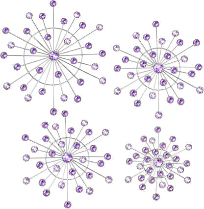 Blulu 4 Pcs Metal Wall Decor Bling Crystal Wall Art Cast Iron Rhinestones Sunburst Decor Starburst Art Hanging Diamond Accents Decorative for Living Room Bedroom Entryway (Purple)