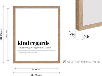 Poster Master Typography Poster - Dictionary Print - Kind Regards Definition, Polite Way to Say Fuck Off, Funny - Gift for Colleague, Friend - Wall Decor for Home, Office, 16x20 Beige Framed