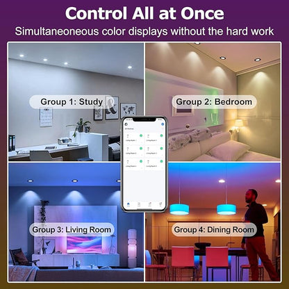 LightingWill 2 Inch LED Recessed Lighting, Smart WiFi LED Downlight, 5W Ceiling Light Compatible with Alexa/Google Assistant, Dimmable RGB & 2700K-6500K, 120V with Driver, Black Trim (1 Pack)