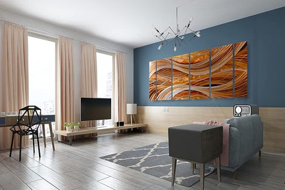 Yihui Arts 6-Piece Handcrafted Aluminum Abstract Wall Art, Modern Metallic Gold Silver Wavy Lines Panel Painting, Large Contemporary Home Decor for Living Room Office Hotel