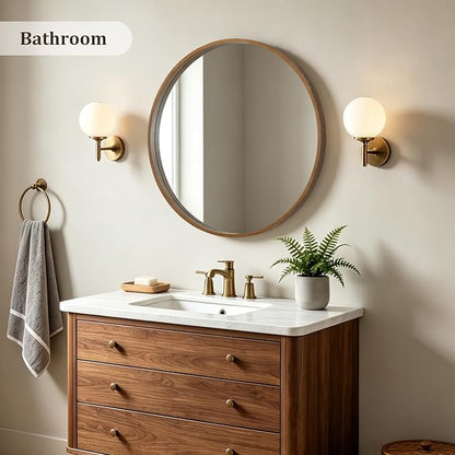HOMECOOKIN Round Wood Mirror 28 inch Circle Mirror, Rustic Farmhouse Wooden Framed Decorative Wall Decor, Vanity Wall Mirror for Bathroom, Bedroom, Entryway, Living Room (Walnut)