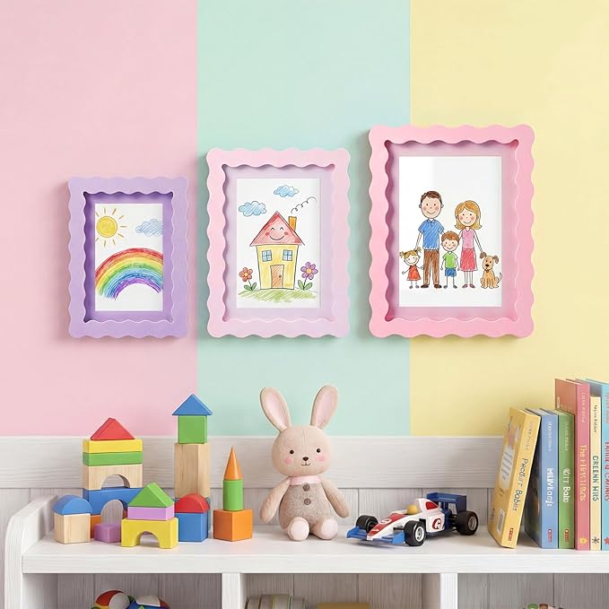 Wonderjune 10 Pack Colorful Scalloped Picture Frames for Girl Room Decor, 3 Sizes 4x6 5x7 6x8, Collage Gallery Wall Frame Set, Cute Curved Picture Frames for Wall or Desktop Display, Photo Walls