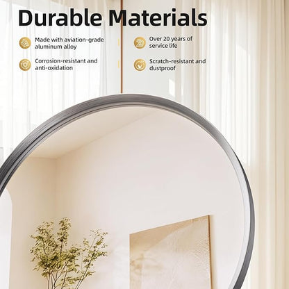 Brushed Nickel Large Round Bathroom Mirror for Wall, 40 inch Large Sliver Circle Mirror for Wall, New Frame Design, Tempered Glass,Wall Mounted Circle Mirror for Vanity, Entryway, Bedroom