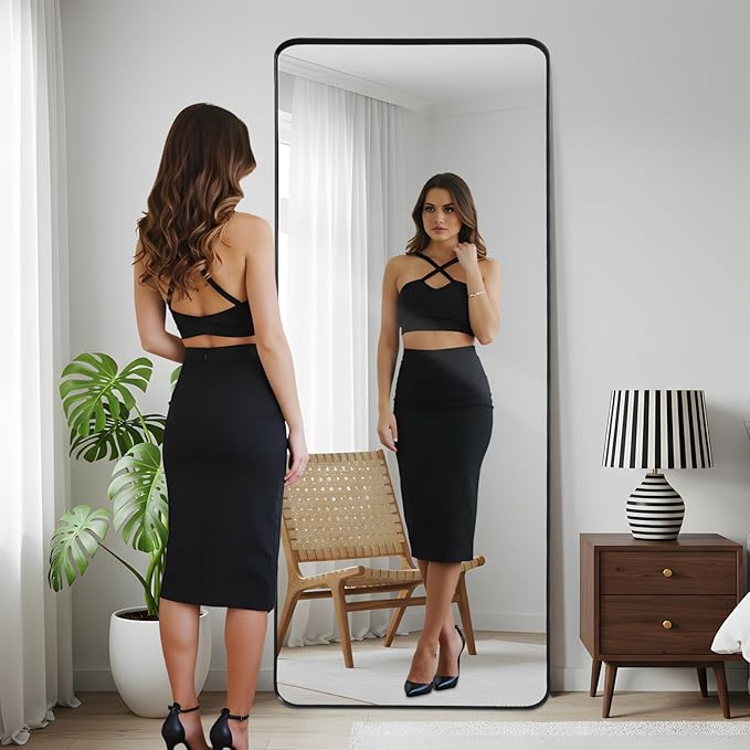 Anpark Rectangle Mirror Full Length 30" x 71" Large Floor Mirror Black Shadow Box Frame Wall Mounted for Home Decor Hanging Leaning Wall Full Body Dressing for Closet Bedroom