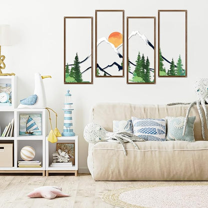 ruelen 4 Pcs Metal Sunset Mountain Forest Wall Art Mountain Line Decor Abstract Minimalist Wall Sculpture Rustic Nature Wall Decor for Home Office Bathroom Bedroom Living Room (Green)