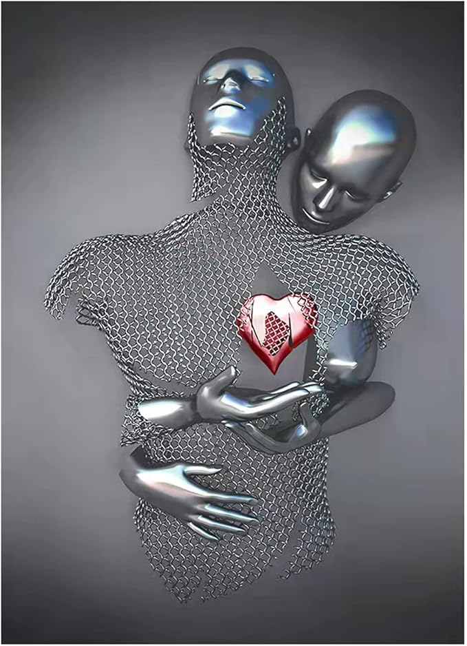 ZMURED 3D Wall Art Decor Artwork Figure Statue Modern Art Canvas Painting,Large Wall Art for Bathroom Bedroom Decoration (Hold Red Heart)