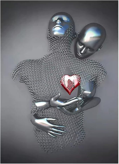 ZMURED 3D Wall Art Decor Artwork Figure Statue Modern Art Canvas Painting,Large Wall Art for Bathroom Bedroom Decoration (Hold Red Heart)