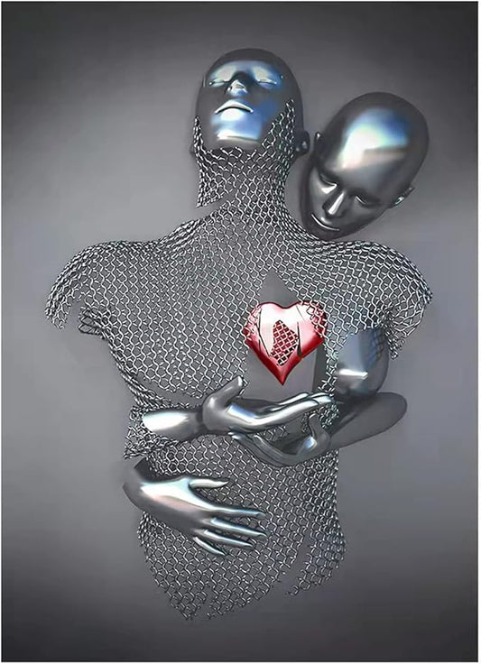 ZMURED 3D Wall Art Decor Artwork Figure Statue Modern Art Canvas Painting,Large Wall Art for Bathroom Bedroom Decoration (Hold Red Heart)