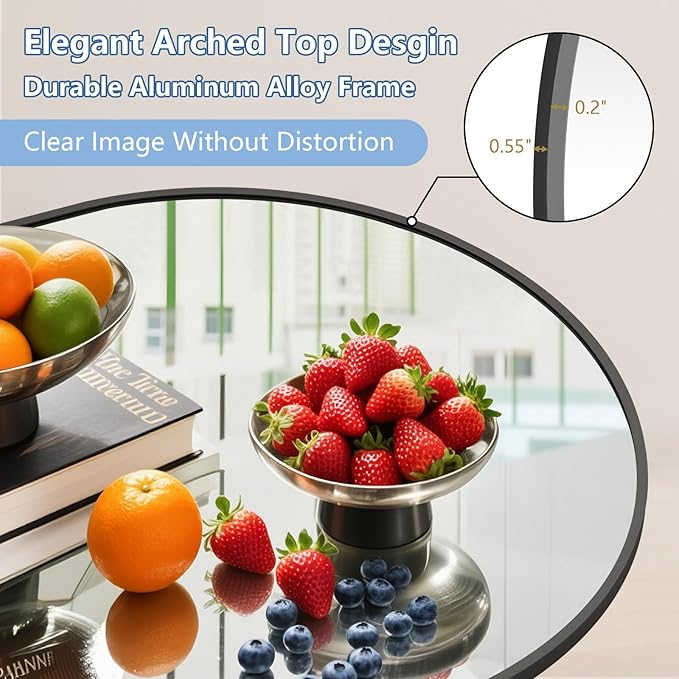 Large Standing Mirror Full Length, 82"X44" Oversized Arched Floor Mirror Black Full Length Mirror with Stand, Hanging or Wall Mounted for Bedroom Living Room Clothing Store Gym, Tempered Glass