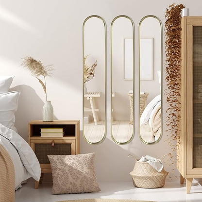 OUSHUAI Gold Tall Mirror,Narrow Capsule Long Mirrors with Metal Frame for Entryway,Hallway,Living Room 44"X8" (3pcs)