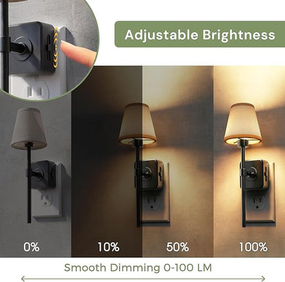L LOHAS LED Night Light, 2 Pack Night Lights Plug Into Wall with 0-100 LM Dimmable, Premium Fabric Linen Shade Plug in Night Light, 3000K Warm LED Wall Night Light Bedroom, Living Room, Decor