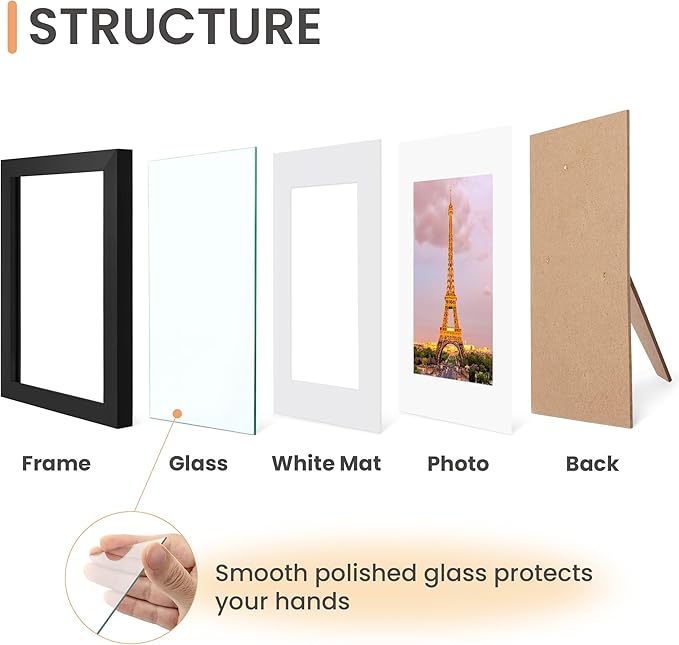 upsimples 8.5x11 Picture Frame Set of 3, Made of High Definition Glass for 6x8 with Mat or 8.5x11 Without Mat, Wall and Tabletop Display Photo Frames, Black