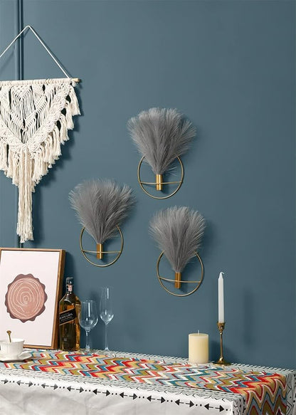 Pretty Jolly Boho Wall Decor Pampas, Wall-Mounted Metal Wall Art, Hanging Artificial Plant, Wall Decor for Living Room, Bedroom, Bathroom, Office, Dorm, Modern wall Decor 2 Pack