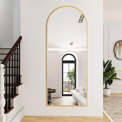 Mirror Full Length, 71"x26" Arched Full Length Mirror, Arch Mirror with Stand, Large Standing Mirrors, Oversized Full Body Mirrors with Aluminum Frame for Bedroom, Living Room (Gold)