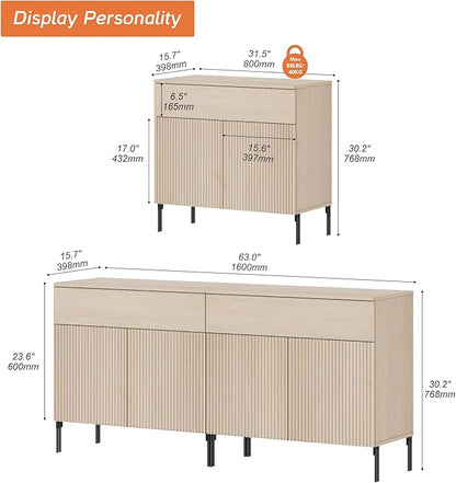 WAMPAT Fluted TV Stand TVs up to 70 inch, 63" W Modern TV Entertainment Center with Storage Cabinets and 2 Drawers & 4 Doors, Wood Media TV Console Table with Storage for Living Room, Beige