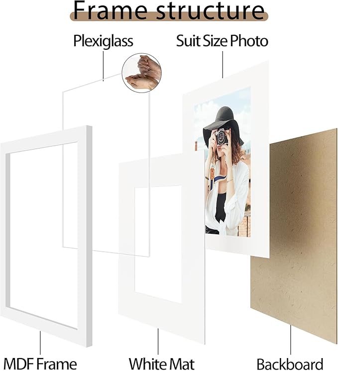Picrit 12x18 Poster Frame Set of 12, Display 11 x 17 with Mat or 12 x 18 without Mat, Photo Frames for Wall Mounting Display, White