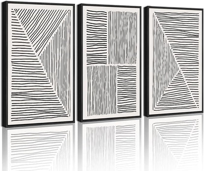 Drsoum Mid-Century Modern Framed Wall Art Minimalist Abstract Boho Black Line Wall Decor Geometric Artwork Kitchen Dining Room 11x14in Black Framed