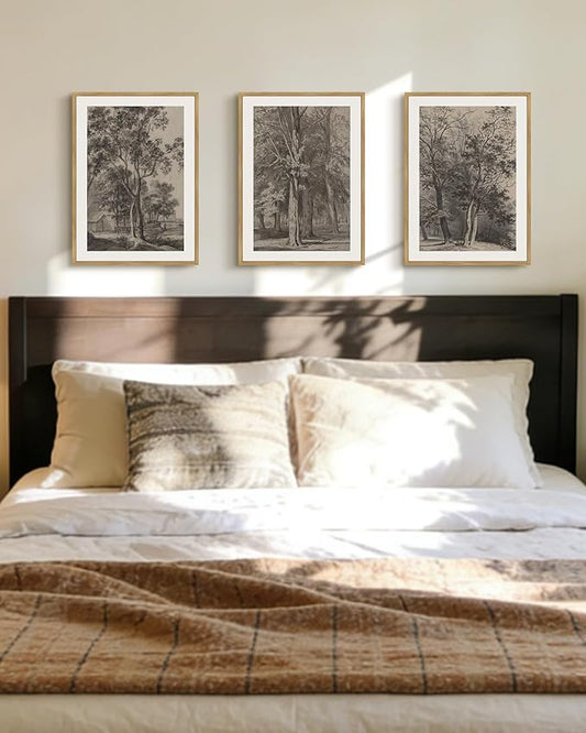 Drsoum Vintage Black Tree Wall Art Framed Retro Antique Forest Prints Modern Rustic Artwork Farmhouse Ready to Hang 11x14in Natural Framed