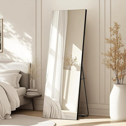 Kosmonia 58x18 Frameless Full Length Silver Coating Mirror w/Distortion Free, HD Reflection &Anti Desilvering, Tempered Glass, Easy Setup w/Stand, Wall/Standing