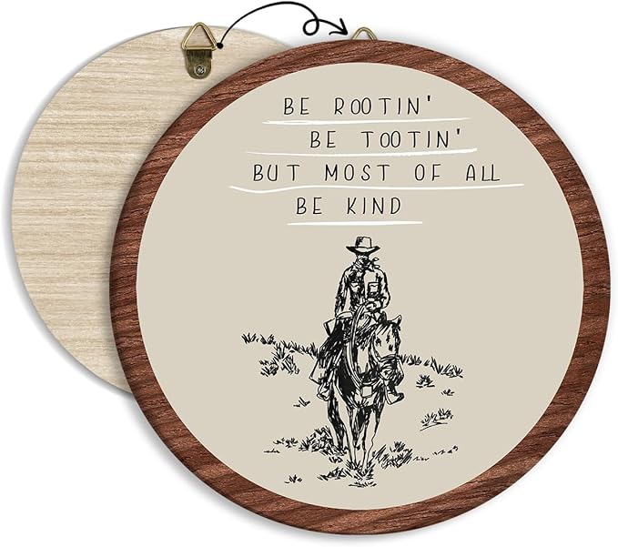 Western Cowboy Hanging Wall Art Decor, Preppy Trendy Southwestern Round Wooden Wall Art, Vintage Retro Western Hanging Decorations for Apartment Home Living Room Bedroom Bathroom Kitchen Office, 05