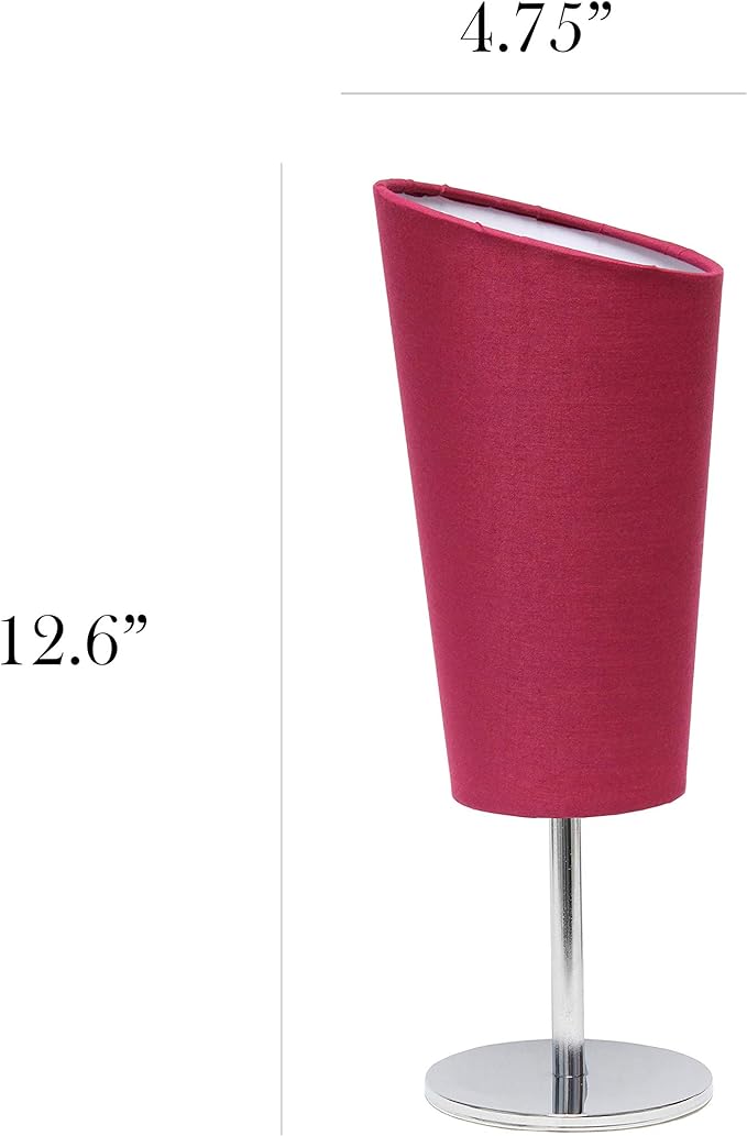 Simple Designs LT2061-PNK Mini Chrome Angled Fabric Shade Table Lamp, Pink