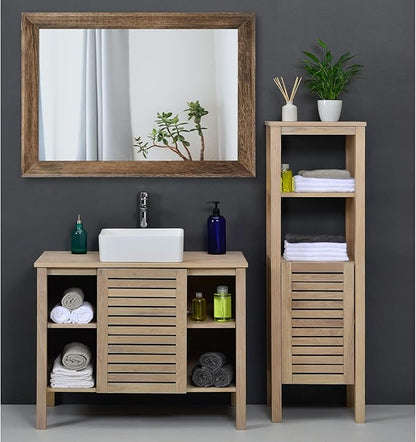 AAZZKANG Rustic Wood Mirror Rectangle Decorative Wall Mirrors with Frame Large 26"x18"for Bedroom Living Room Bathroom Entryway Hanging Brown