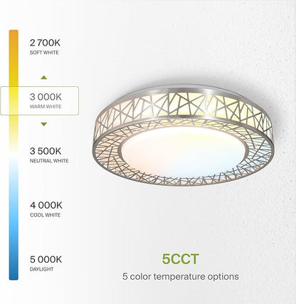 ASD 16 Inch LED Flush Mount Ceiling Light Fixture for Bedroom, 28W 1752LM 5CCT 2700K-5000K, Triac Dimmable Lights, Dining, Living Room, Kitchen Lamps, Modern Home Lighting Fixtures, Nickel, ETL