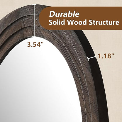 MELOMOIR Arched Full Length Mirror with Solid Wood Frame, 56"x21" Rustic Farmhouse Floor Mirror with Stand, Free Standing Leaning Hanging, for Bedroom Living Room Dressing Room Entryway, Brown