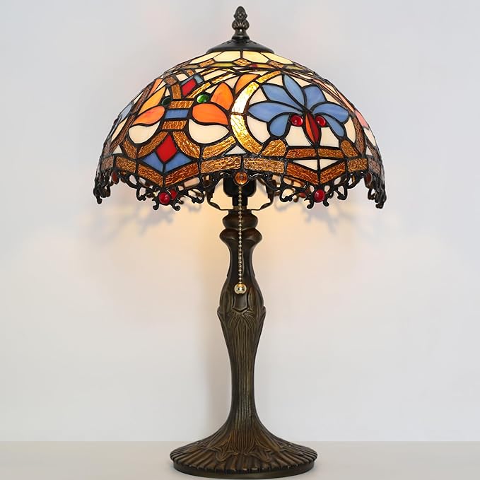 Tiffany Lamp Stained Glass Table Lamp 12 x 19” Yellow Phoenix Tail Style Bedside Reading Lamp Decorative Lamp for Desk Living Room Bedroom Office Study Light Home Decor Gift