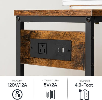 HOOBRO Narrow Console Table with Power Outlets, 29.5" Small Entryway Table with Charging Station, Thin Sofa Table, Side Table, for Hallway, Bedroom, Living Room, Rustic Brown and Black BF75UXG01