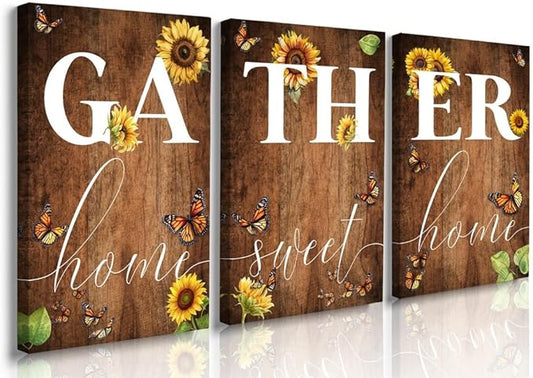 GUBIYU Gather Signs for Home Decor Gather Wall Decor for Dining Room Home Sweet Home Sign Rustic Wood Large Farmhouse Home Sweet Home Wall Decor Sign Artwork for Living Room,Wall Wedding Decor 24"X36"