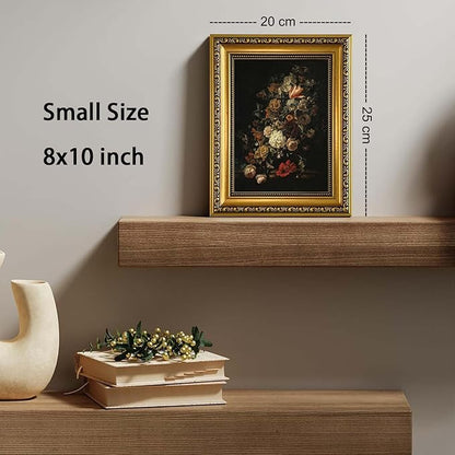 YD&YZY Gold Framed Vintage Wall Art Canvas Moody Flower Wall Decor Still Life Retro Dark Floral Aesthetic Art Painting Picture Print Artwork for Living Room Bedroom Home Decor 8x10 inch Small Framed
