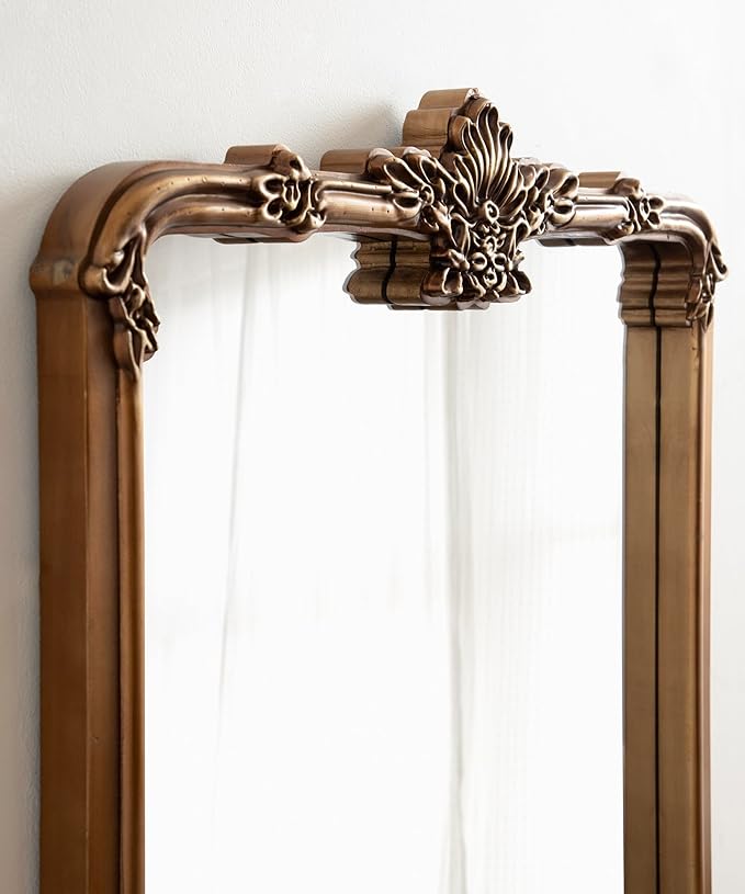 Kate and Laurel Elowyn Traditional Ornate Arched Mirror, 25 x 36, Gold, Vintage Arch Mirror with Baroque Details for Use as Bathroom Mirror or Fireplace Mantel Mirror