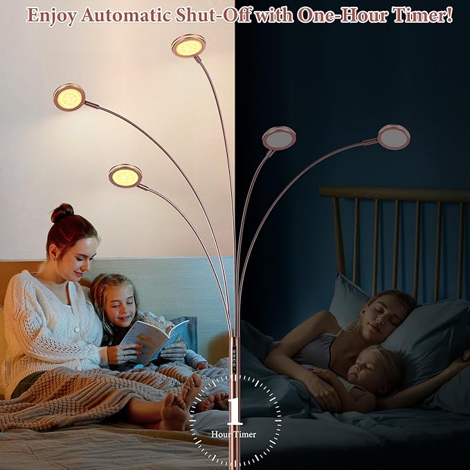 Bairth LED Arc Floor Lamp with Remote, 2250LM Dimmable Floor Lamp with Timer, Adjustable Colors, Brightness & 5 Adjustable Arms, Tall Standing Lamp for Living Room Bedroom, Oil-Rubbed Bronze
