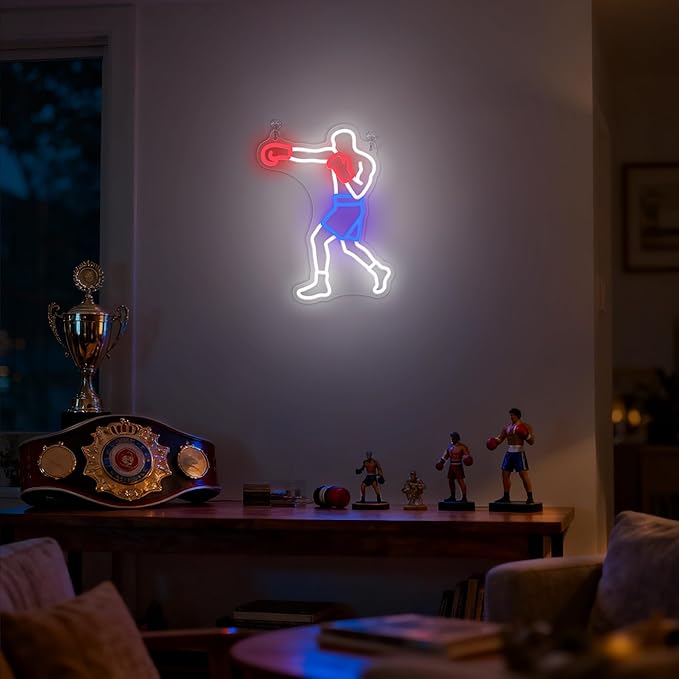 OkiyiD Boxing Neon Sign for Men Gifts, Boxing Gym Decor Wall Art Fighting Combat Sports Theme Room Decor, Ideal for Boxeo Fans Man Cave and Club Lighting Atmosphere,USB-Powered Light with Hanging Kit