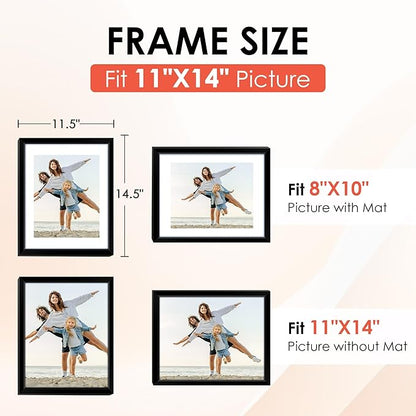 FIXSMITH 11x14 Picture Frame Set of 6, Black Photo Frames Bulk with HD Plexiglass, Display Pictures 8x10 with Mat or 11x14 Without Mat, Multi Picture Frames Collage for Wall Decor