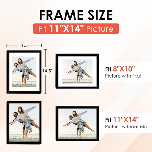 FIXSMITH 11x14 Picture Frame Set of 6, Black Photo Frames Bulk with HD Plexiglass, Display Pictures 8x10 with Mat or 11x14 Without Mat, Multi Picture Frames Collage for Wall Decor