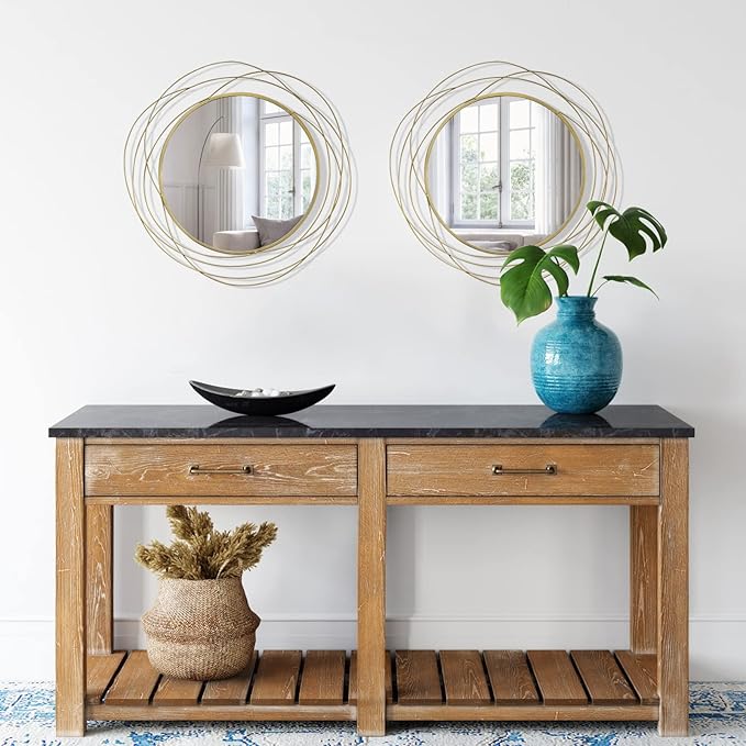 ironsmithn Wall Mirror Mounted Round Decorative Mirrors Circle for Bathroom Vanity, Living Room or Bedroom (Gold1)