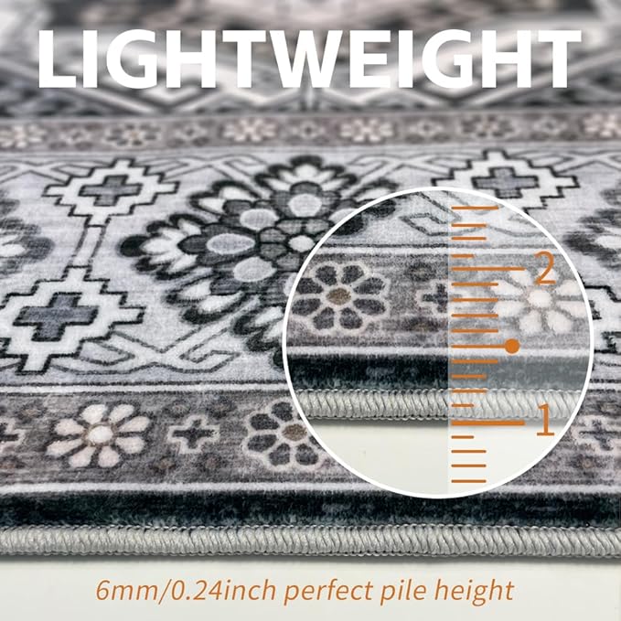 9x12 Area Rugs Black and White Washable Rug for Living Room, Dining Room, Bedroom, Large Carpets, Non Slip & Non-Shedding Low Pile Vintage Print Rug for Home Office Decor