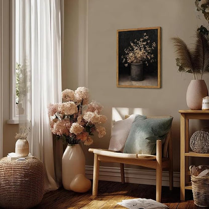 Framed Vintage Floral Wall Art, Rustic Dark Moody Flower Paintings Wall Decor, Retro Farmhouse Botanical Pictures Canvas Prints Neutral Aesthetic Home Decor for Living Room Bedroom 16x24inch